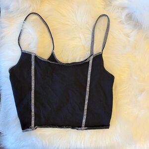 Elegant Black Crop Top with Contrast Stitching